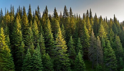 A dense collection of spruce trees in a northern forest, known for their quality in crafting guitars.