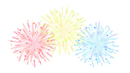 Triple color fireworks transparent background for designing purpose