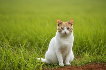 there is a cat sitting in the grass on the ground