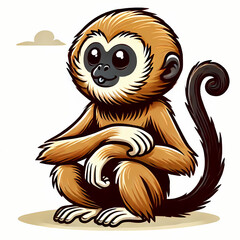 Cartoon Hainan Gibbon illustration against white background 