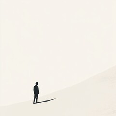 Solitary Figure Observing a Vast White Landscape