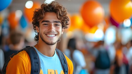 Fototapeta premium A young man with a backpack