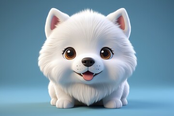 Obraz premium arafed white dog with big eyes and a smile on a blue background