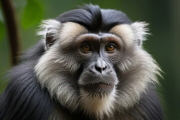 Fototapeta premium arafed monkey with a black and white face and a white chest