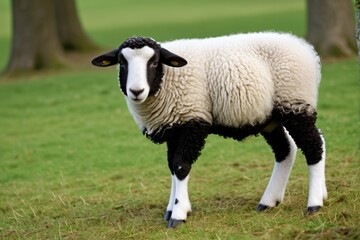 Obraz premium there is a sheep standing in the grass near a tree