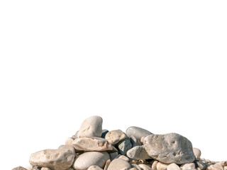 A mound of smooth light pebbles front view isolated on white