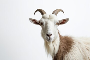 Fototapeta premium there is a goat with long horns standing in front of a white background