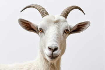 there is a goat with long horns standing in front of a white background