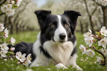 Fototapeta premium there is a dog that is laying down in the grass