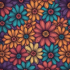 Floral Tapestry: A vibrant and intricate pattern of colorful daisies, blooming in a kaleidoscope of hues, creating a captivating and timeless design.  