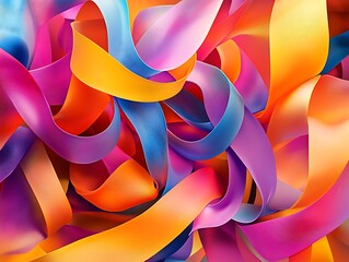 A fitting title for this image could be: Chromatic Twists: The Dance of Radiant Ribbons