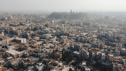 Obraz premium An aerial view of Aleppo City after the Syrian opposition took control of it.