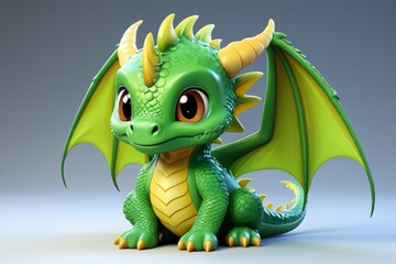 Fototapeta premium a close up of a green and yellow dragon toy sitting on a white surface