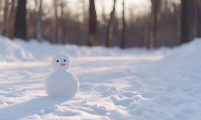 Snowman in winter wonderland snowy forest landscape, Generative AI 