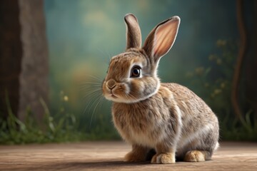 Fototapeta premium there is a rabbit that is sitting on the ground in the woods