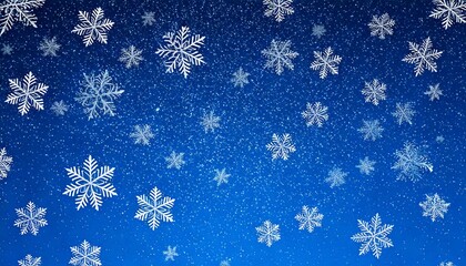 Dark blue background layered with delicate, softly falling snowflakes cascading over a seamless textured pattern, blending into a serene, sky-blue gradient, evoking a tranquil and wintry atmosphere.

