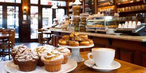 Naklejka premium Savoring coffee and pastries urban cozy atmosphere delightful experience