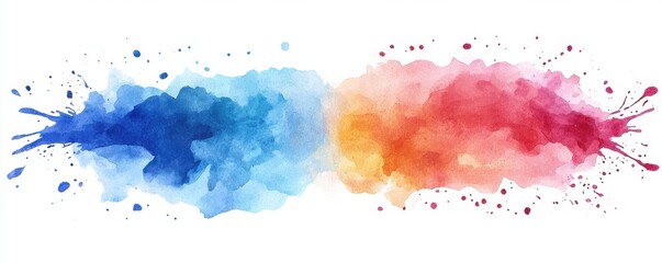 Obraz premium Colorful watercolor splash with blue and red hues on white background