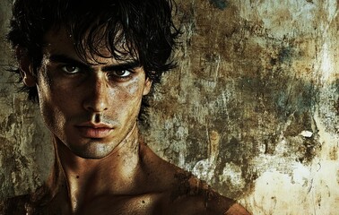 Mysterious Gaze: Portrait of a Young Arab Man with Green Eyes in Chiaroscuro Lighting  