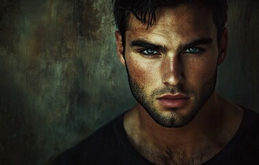 Mysterious Gaze: Portrait of a Young Arab Man with Green Eyes in Chiaroscuro Lighting  