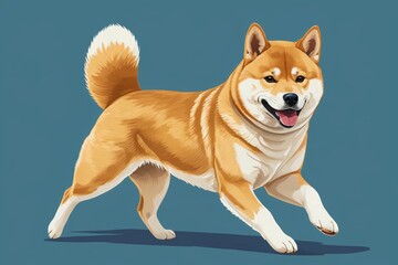 araffe dog running on a blue background with a white tail