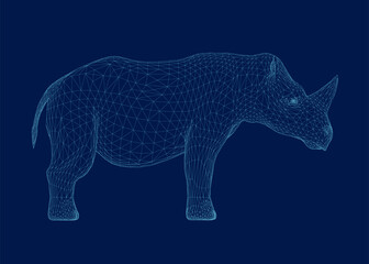 Rhino wireframe Vector, rhino vector graphic icon. 3D. Side view