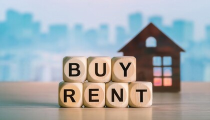 Decision-making between buying or renting a home illustrated.