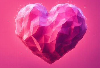 3d polygonal heart on pink bokeh background