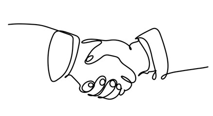 Continuous line of two businessmen shaking hands.