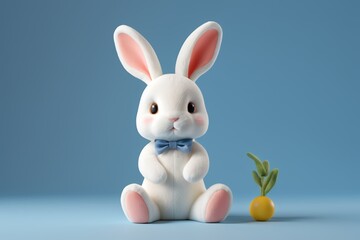 there is a white rabbit with a bow tie sitting next to a carrot
