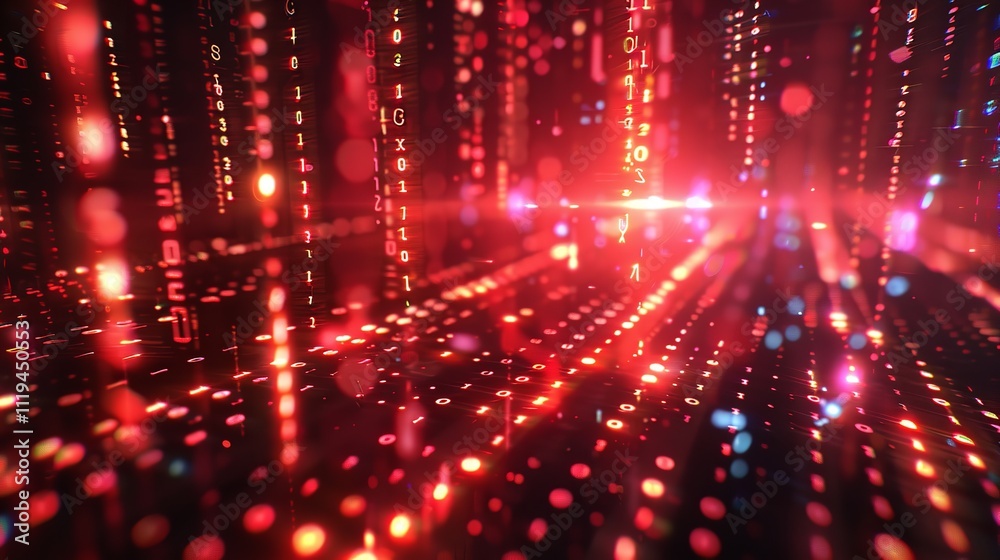 Leinwandbilder Futuristic matrix code visualization with glowing binary data flow abstract 3d rendering.