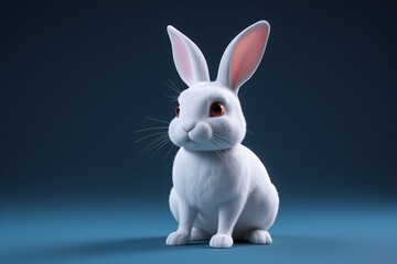 Obraz premium a close up of a white rabbit with red eyes sitting on a blue surface