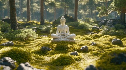 Meditation practice serene forest nature scene tranquil environment zen perspective inner peace