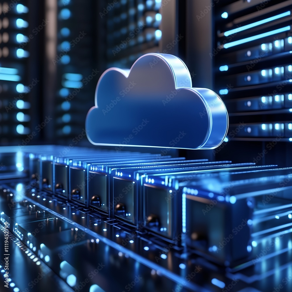 Poster cloud computing. data storage technology. 3d render