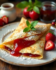 image de crêpes à la confiture de fraise et de framboise