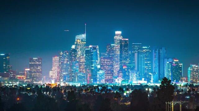 City of Los Angeles skyline at night. 4K Timelapse.