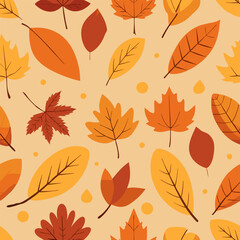 A seamless pattern of autumn leaves in warm colors.