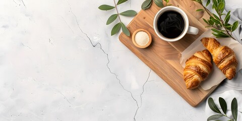 Enjoying coffee and croissants at home cozy kitchen lifestyle relaxed