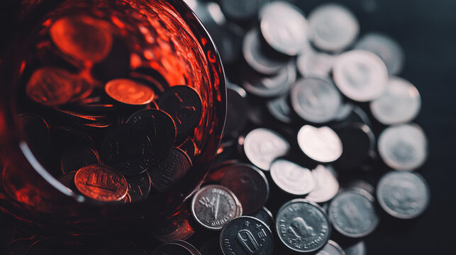 Broken piggy bank with coins scattered around, symbolizing financial struggle and the need for careful budgeting and saving.