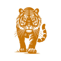  tiger walking Illustration in drawing stencil style 