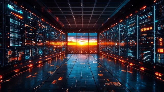 Futuristic Control Center Optimizing Renewable Energy Flow with Digital Screens and Analytics