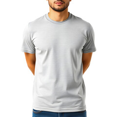man in blank white t-shirt isolated on transparent background.