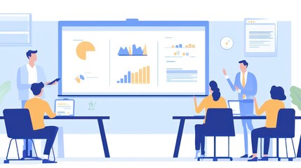 Business Team Reviewing Data Charts During Presentation