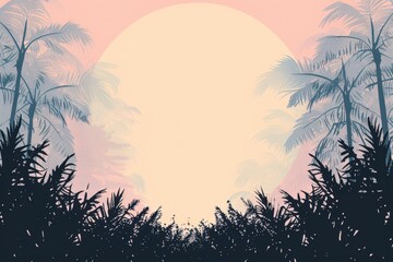 A forest with a large sun in the background
