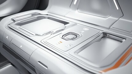 Shiny silver metallic setup with smooth controls and minimalist reflective accents in a futuristic theme.