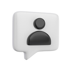 White and black speech bubble with user member icon sign or avatar mark. Concept of personal account. 3d rendering