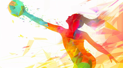 A sports poster banner featuring a volleyball. The abstract background with colorful patterns enhances the dynamic design.