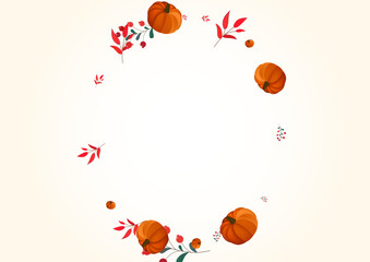 Colorful Leaf Background Light Vector. Orange Cute Banner. Red Gourd Pattern Illustration. Vegetable October. Pumpkins Texture.