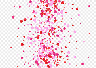 Violet Confetti Background Transparent Vector. Drop Pattern Heart. Fond Volume Frame. Pink Heart February Illustration. Tender Banner Texture.