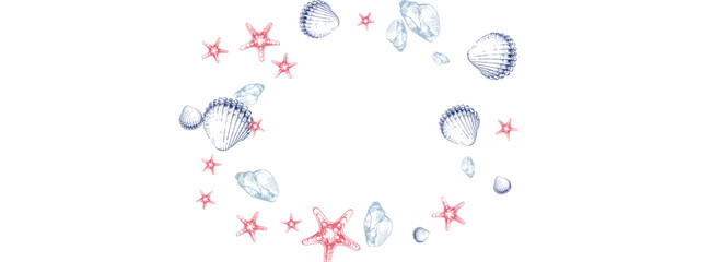 Red Snail Background White Vector. Clam Watercolor Design. Doodle Wallpaper. Orange Seashell Collection Graphic.